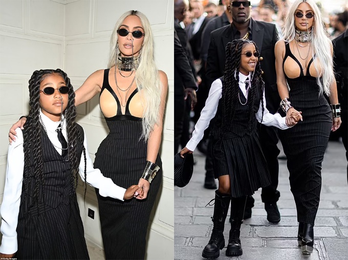 Kim Kardashian và con gái đeo khuyên mũi dự tuần lễ thời trang Paris